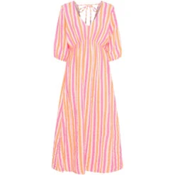 Marta Du Chateau Dame Kjole MdcAndrea 7315 - Stripe Fuxia/Orange