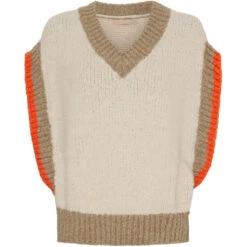 Marta Du Chateau Dame Strik Vest MdcMie 3371 - Beige/Camel/Orange