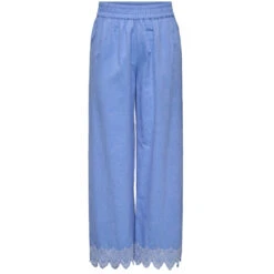 ONLY Dame Bukser ONLPAULA - Blue Bonnet BRIGHT WHITE EMB.