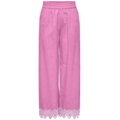 ONLY Dame Bukser ONLPAULA - Fuchsia Pink BRIGHT WHITE EMB.