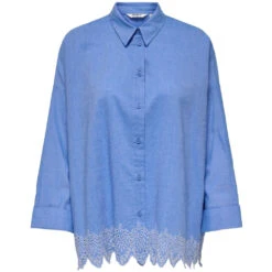 ONLY Dame Skjorte ONLGRACES - Blue Bonnet BRIGHT WHITE EMB.