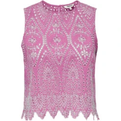 ONLY Dame Top ONLTULUM - Fuchsia Pink BRIGHT WHITE EMB.