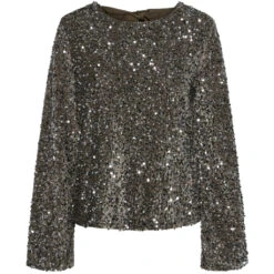 PIECES Dame Bluse PCKAM - Morel Silver Sequins