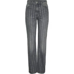 PIECES Dame Bukser PCSIFFI - Grey Denim RHINESTONE