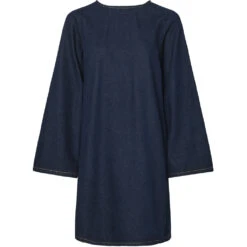 PIECES Dame Kjole PCOFELIA - Medium Blue Denim Black Satin Bow