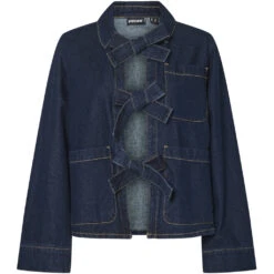 PIECES Dame Skjorte PCOFELIA - Medium Blue Denim Black Satin Bow