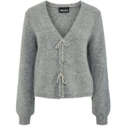 PIECES Dame Cardigan PCANNA - Medium Grey Melange Silver Glitter Bow