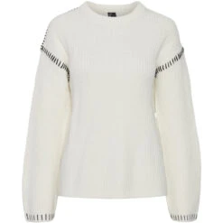 PIECES Dame Strik PCGAIA - Cloud Dancer Black Stiching