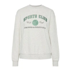 PIECES Dame Sweatshirt PCARINA - Light Grey Melange Green Embroidery