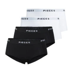 Pieces Dame Hipsters PCLOGO LADY 4-PACK - Black 4 PACK W. BLK/BLK/WHITE/WHITE