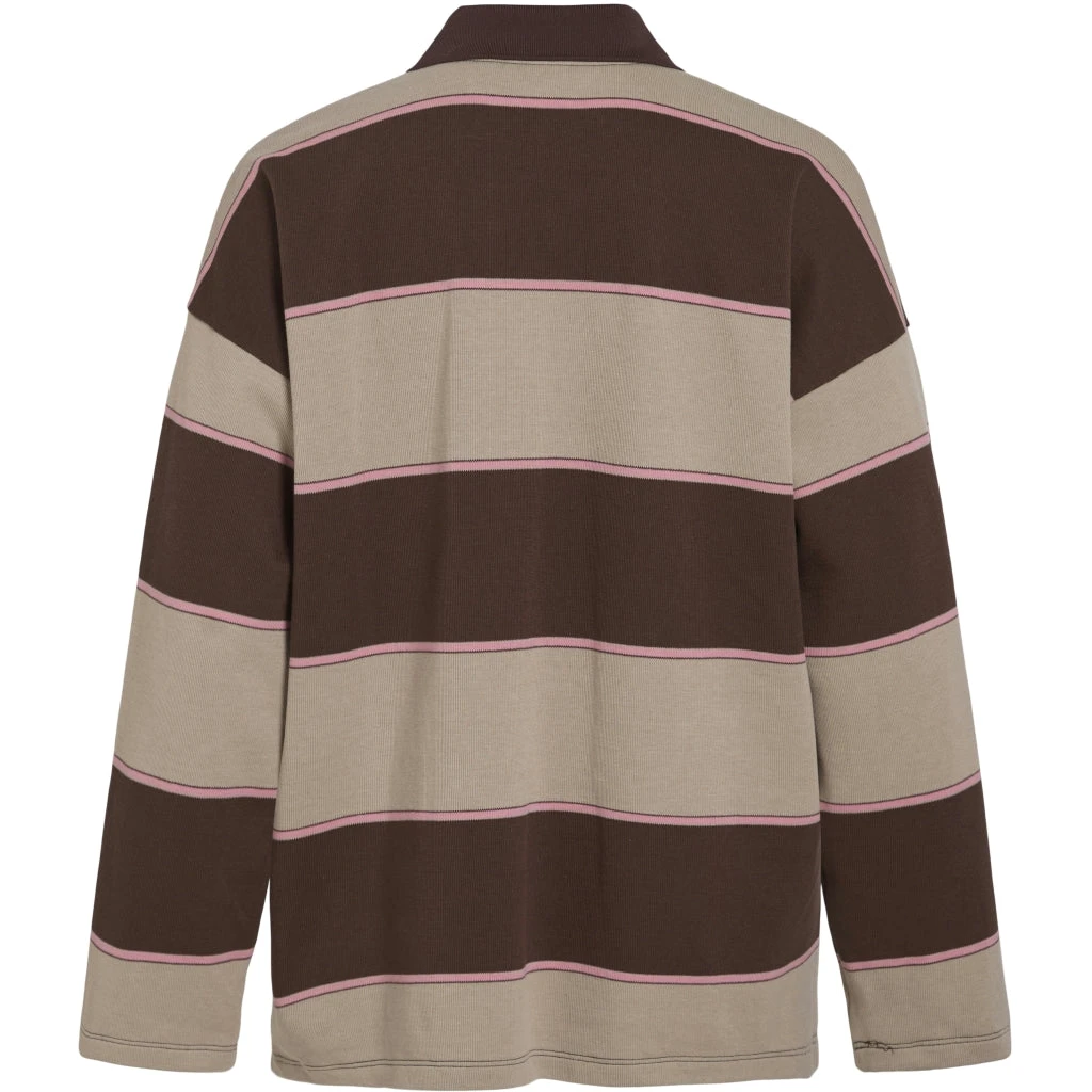 VILA Dame Polo VIBALO - Coffee Bean Stripes PINK + BEIGE - Billede 2