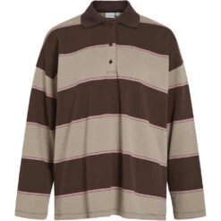 VILA Dame Polo VIBALO - Coffee Bean Stripes PINK + BEIGE